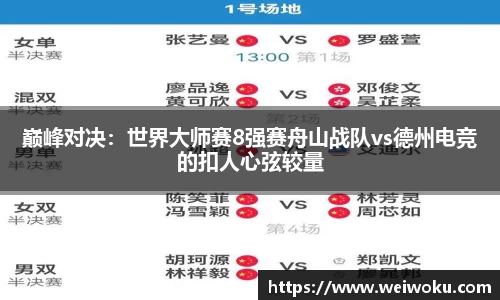 巅峰对决：世界大师赛8强赛舟山战队vs德州电竞的扣人心弦较量